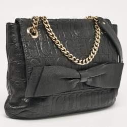 CH Carolina Herrera Black Monogram Embossed Leather Audrey Shoulder Bag