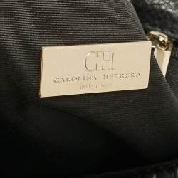 CH Carolina Herrera Black Monogram Embossed Leather Audrey Shoulder Bag