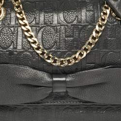 CH Carolina Herrera Black Monogram Embossed Leather Audrey Shoulder Bag