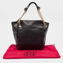 CH Carolina Herrera Black Monogram Embossed Leather Zip Chain Shoulder Bag