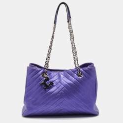 Pre Owned CH Carolina Herrera Metallic Purple Leather Chain Tote