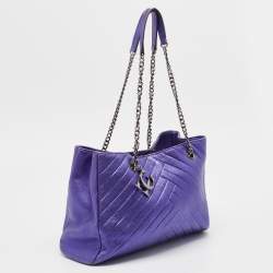 Pre Owned CH Carolina Herrera Metallic Purple Leather Chain Tote
