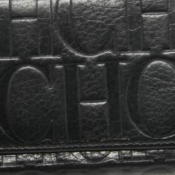 CH Carolina Herrera Black Monogram Embossed Leather Trifold Continental Wallet