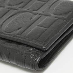 CH Carolina Herrera Black Monogram Embossed Leather Trifold Continental Wallet