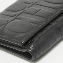 CH Carolina Herrera Black Monogram Embossed Leather Trifold Continental Wallet