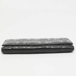 CH Carolina Herrera Black Monogram Embossed Leather Trifold Continental Wallet