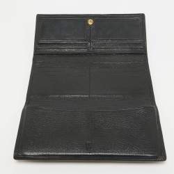 CH Carolina Herrera Black Monogram Embossed Leather Trifold Continental Wallet