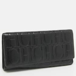 CH Carolina Herrera Black Monogram Embossed Leather Trifold Continental Wallet