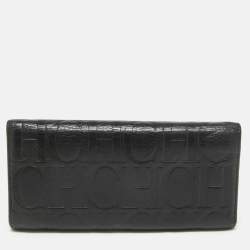 CH Carolina Herrera Black Monogram Embossed Leather Trifold Continental Wallet