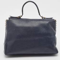 CH Carolina Herrera Blue Leather Minuetto Flap Top Handle Bag