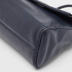 CH Carolina Herrera Blue Leather Minuetto Flap Top Handle Bag
