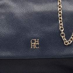 CH Carolina Herrera Blue Leather Minuetto Flap Top Handle Bag