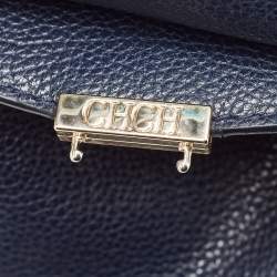 CH Carolina Herrera Blue Leather Minuetto Flap Top Handle Bag