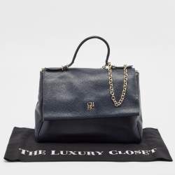 CH Carolina Herrera Blue Leather Minuetto Flap Top Handle Bag