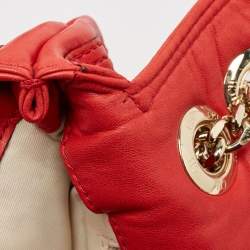 Pre Owned CH Carolina Herrera Red Monogram Leather Double Flap Shoulder Bag