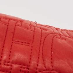 Pre Owned CH Carolina Herrera Red Monogram Leather Double Flap Shoulder Bag