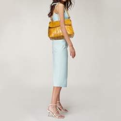 Pre Owned CH Carolina Herrera Yellow Monogram Embossed Leather Shoulder Bag