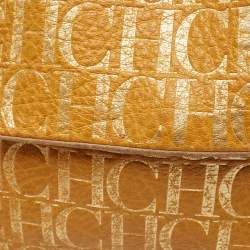 Pre Owned CH Carolina Herrera Yellow Monogram Embossed Leather Shoulder Bag