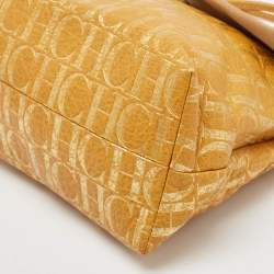 Pre Owned CH Carolina Herrera Yellow Monogram Embossed Leather Shoulder Bag