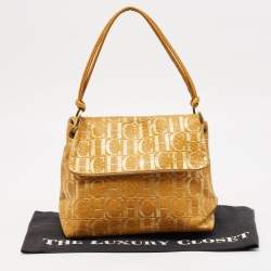 Pre Owned CH Carolina Herrera Yellow Monogram Embossed Leather Shoulder Bag