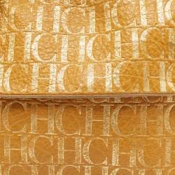 Pre Owned CH Carolina Herrera Yellow Monogram Embossed Leather Shoulder Bag