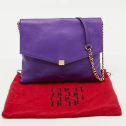 Pre Owned CH Carolina Herrera Purple Leather Chain Flap Shoulder Bag