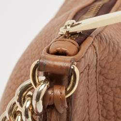 Pre Owned CH Carolina Herrera Brown Pebbled Leather Chain Tassel Shoulder Bag