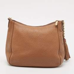 Pre Owned CH Carolina Herrera Brown Pebbled Leather Chain Tassel Shoulder Bag