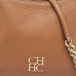 Pre Owned CH Carolina Herrera Brown Pebbled Leather Chain Tassel Shoulder Bag
