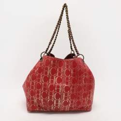 مملوكة مسبقًا CH Carolina Herrera Red Metallic Monogram Leather Chain Tote