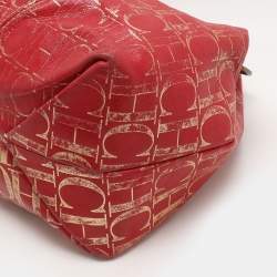 مملوكة مسبقًا CH Carolina Herrera Red Metallic Monogram Leather Chain Tote