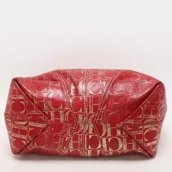 مملوكة مسبقًا CH Carolina Herrera Red Metallic Monogram Leather Chain Tote