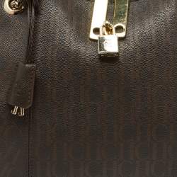 Pre Owned CH Carolina Herrera Brown Monogram Coated Canvas and Leather Dahlia Hobo