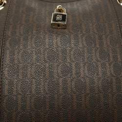 Pre Owned CH Carolina Herrera Brown Monogram Coated Canvas and Leather Dahlia Hobo