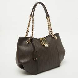 Pre Owned CH Carolina Herrera Brown Monogram Coated Canvas and Leather Dahlia Hobo
