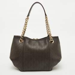Pre Owned CH Carolina Herrera Brown Monogram Coated Canvas and Leather Dahlia Hobo