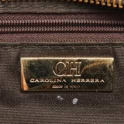 CH Carolina Herrera Navy Blue Monogram Embossed Leather Flap Top Handle Bag