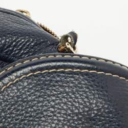CH Carolina Herrera Navy Blue Monogram Embossed Leather Flap Top Handle Bag