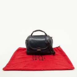 CH Carolina Herrera Navy Blue Monogram Embossed Leather Flap Top Handle Bag