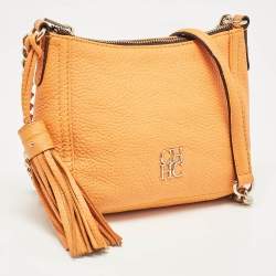 Pre Owned CH Carolina Herrera Yellow Leather Tassel Chain Crossbody Bag