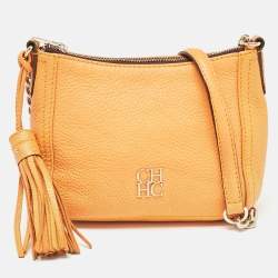 Pre Owned CH Carolina Herrera Yellow Leather Tassel Chain Crossbody Bag