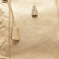 Pre Owned CH Carolina Herrera Gold Monogram Embossed Leather Dahlia Hobo