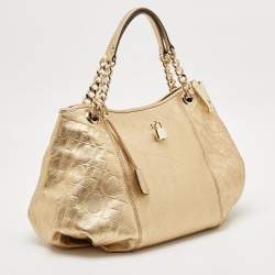 Pre Owned CH Carolina Herrera Gold Monogram Embossed Leather Dahlia Hobo