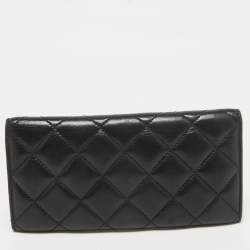 CH Carolina Herrera Black Quilted Leather Trifold Wallet