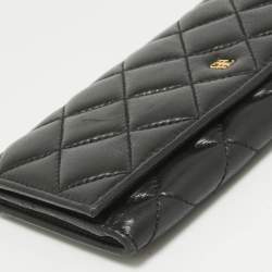 CH Carolina Herrera Black Quilted Leather Trifold Wallet