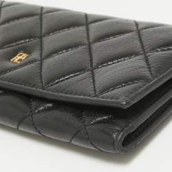 CH Carolina Herrera Black Quilted Leather Trifold Wallet