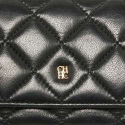 CH Carolina Herrera Black Quilted Leather Trifold Wallet