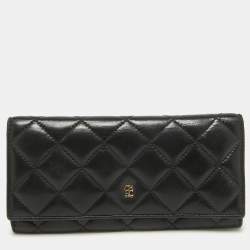 CH Carolina Herrera Black Quilted Leather Trifold Wallet
