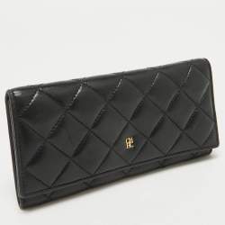 CH Carolina Herrera Black Quilted Leather Trifold Wallet