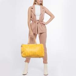 Pre Owned CH Carolina Herrera Yellow Monogram Embossed Leather Large Andy Boston Bag